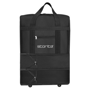 Storite 2 Layer Nylon Duffle Bags/Convertible Travel Luggage with Wheels/Waterproof Traveling Bag for Clothes/Foldable - Extendable Duffle Bag for Men and Women (Black)