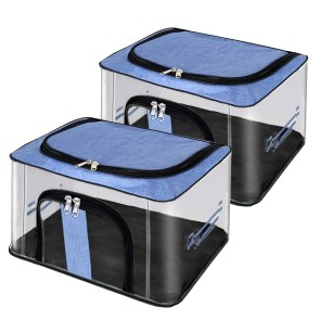 Storite 2 Pack Nylon 33 L PVC Transparent Clothes storage Bags/Saree Covers with Zip for Storage Specially Design for Woman Dresses,Sarees,Lehngas for Wardrobe Organizer(SkyBlue, 44 x31x24 cm)