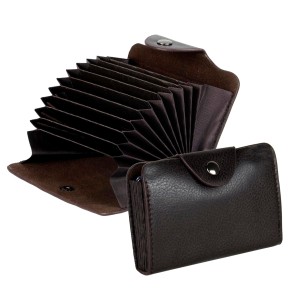 Storite 9 Slots Leather Credit Card Holder Wallet for Men & Women (10.5 x 7 x 2 cm, Brown)