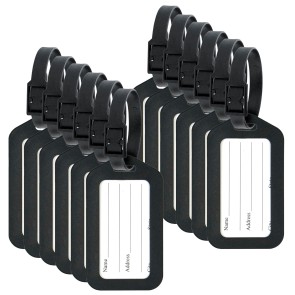 Storite 12 Pack Luggage Tags with Rubber Strap, Smart Tags for Travel suitcases, School Bags for Easily Identification of Bags - Black