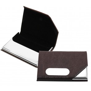 Storite Leather Stainless Steel Business Visiting Name Card Holder Corner Cut for Men & Women – (Coffee Brown, 9.5X 1.5X 6.5 cm)