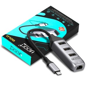 Storite USB Type C to 3 Port USB 3.0 Hub with LAN Port, Thunderbolt 3 USB-C to USB 3.0 Hub with RJ45 10/100/1000 Gigabit Ethernet Adapter Compatible for PC, Laptop, USB Flash Drives, Mobile OTG (Grey)