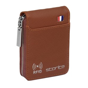 Storite Imported RFID PU Leather 9 Slot Vertical Credit Debit Card Holder Money Wallet Zipper Coin Purse for Men Women (Light Brown,11.5 x 1.75 x 8Cm)