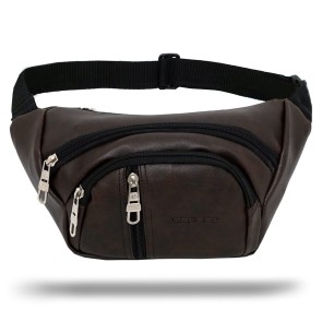 Storite PU Leather Brown Men Women Waist Bag Fanny Bag Travel Pouch – Chocolate Brown(16x28x4 cm)