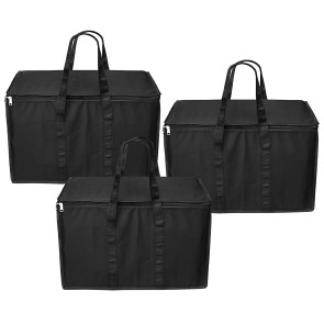 DAHSHA Nylon 3 Pack Multi-Purpose 70 L Large Toys Storage Bag/Books Magazine//Blankets/Clothes Storage Organizer with Zip and Handle Rectangular(Black, 55.8x34x36.8cm)