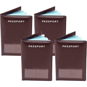 SAITECH IT 4 Pack PU Leather Slim Passport Cover, Passport Holder with 2 Slots for Travel Ticket Boarding Pass for Men & Women (14 x 9.5 cm) – Brown