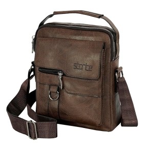 Storite Stylish Front Zipper Sling Textured PU Leather Cross Body Travel Office Business Messenger One Side Shoulder Bag for Men & Women (Dark Brown - 24.5 x 7 x 20.5cm)