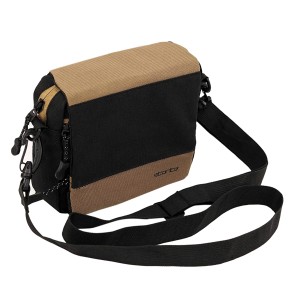Storite Stylish Nylon Sling Cross Body Travel Office Business Messenger one Side Shoulder Bag with Brown flap for Men Women (14 x 17 x 4.5 cm, Black)