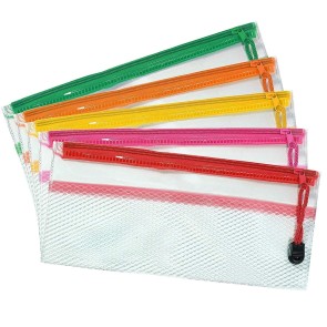 Storite Zipper Art Plastic Pencil Boxes | Stylish Pouches are Multi-Purpose Pouches | Double Layer Zippered Mesh Office Check envelopes | Small Transparent Zipper Pouch (Pack of 5)