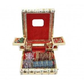 Storite Rajwadi traditional handmade wooden Meenakari /velvet jewellery box organizer / holder / bangle box/ Vanity box with mirror  (12x10x3.5 inch)