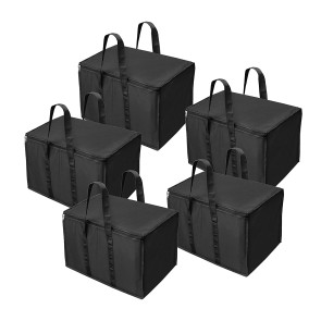 DAHSHA 5 Pack Nylon Multi-Purpose 70 L Large Toys Storage Bag/Books Magazine//Blankets/Clothes Storage Organizer with Zip and Handle Rectangular(Black, 55.8x34x36.8cm)