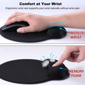 RiaTech Ergonomically Designed Non-Slip Rubber Base Anti-Skid Mouse Pad with Memory Foam Wrist Rest Support, Water Resistance Gaming Mouse Mat for Computer & Laptop (D Shape ,255 x 230 x 3mm)