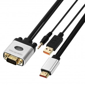 Storite HDMI to VGA with Power and Audio Compatible with Metal Connector, HDMI to VGA Cable- Unidirectional for Computer, Desktop Monitor, Projector, HDTV LCD/LED TV - (Grey,1.8M)