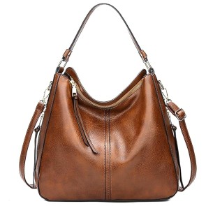 Storite Women's Faux Leather Shoulder Handbags Hobo Bag Big Ladies Purse Multiple Compartments Tote Bag for Office and College with Long Strap– (Brown)