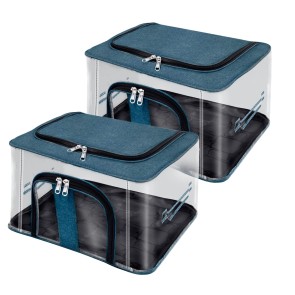 Storite 2 Pack Nylon 33 L PVC Transparent Moisture Proof Storage box for Clothes Closet Wardrobe Organizer Bag for Clothes with Carry Handle - (DarkTeal, 44 x 31 x 24 cm) Visit the Storite Store