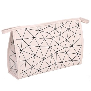 SNDIA Lightweight PU Diamond Print Makeup Pouch for Women Stylish Pouches for Makeup Accessories Storage Cosmetic Pouches Make up Bag for Girls - 26 x 9 x 17 cm (Pink)