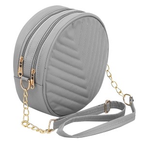 DAHSHA PU Embroidered Leather Latest Stylish Trendy Round Sling Crossbody Bag cosmetic sling bag Bag for girls and women Zip closure with Adjustable Straps (21 x 7.5 CM)