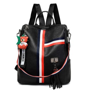 Storite Pu Leather Backpack For Women 2 Ways Convertible Fashionable Shoulder Ladies Travel Bag With Teddy Keychain - ( White -23x12x31 Cm)