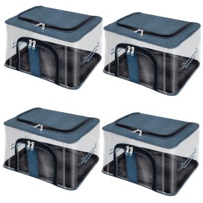 Storite 4 Pack Nylon 33 L PVC Transparent Moisture Proof Storage box for Clothes Closet Wardrobe Organizer Bag for Clothes with Carry Handle - (DarkTeal, 44 x 31 x 24 cm)