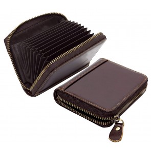 Storite Imported Leather 11 Slot Credit Debit ATM Zipper Card Holder Wallet for Men & Women - Brown
