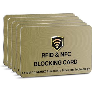 SaiTech IT RFID Blocking Card, 5 Pack One Card Protects Entire Wallet Purse For Men & Women, NFC Contactless Bank Debit Credit Cards Protector ID ATM Guard Card – Golden