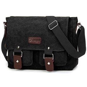 Storite Lightweight Canvas Cross Body Travel Office Business Satchel Messenger One Side Shoulder Bag for Men & Women for Work & Office (30x25x9 cm, Black)