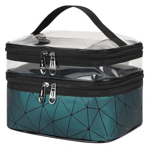NISUN Makeup Bags Double Layer Travel Cosmetic Cases Make up Organizer Toiletry Bags (Dark Green)