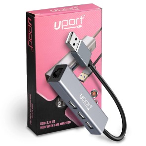 Uport 3 Port USB 2.0 Hub with LAN Connector for Laptop Computer Plug and Play Data Transfer Up to 480Mbps
