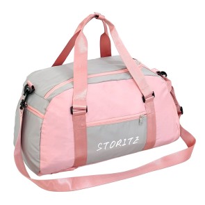 Storite Nylon 46 Cm Multi Purpose Travel Duffle Bag with Dry and Wet Separate Pocket, Lightweight Waterproof Backpack Carry Luggage Bag with Shoe Compartment (PinkGrey, 46x27x24 cm)