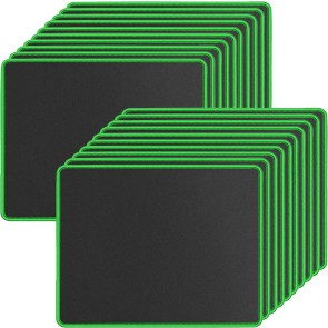 20 Pack Mouse Pad with Stitched Edges Mousepads Bulk Non-Slip Rubber Base, Waterproof Coating Mouse Pads for Computers, Laptop, Office & Home -(250mmx210mmx2mm) - Black with Green Border