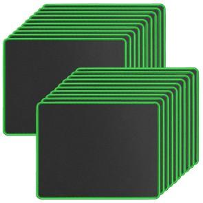 20 Pack Mouse Pad with Stitched Edges Mousepads Bulk Non-Slip Rubber Base, Waterproof Coating Mouse Pads for Computers, Laptop, Office & Home -(250mmx210mmx2mm) - Black with Green Border