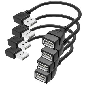 SaiTech IT 4 Pack 90 Degree USB 2.0 Extension Cable Type A to Male to Female High Speed Connection, Supper Fast Speed 480 Mbps Data Transfer Extender Cord-Black