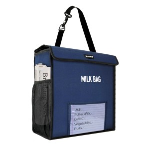 Storite Large Multipurpose Milk Bag for Door Hanging - Insulated and Waterproof Storage for Milk, Groceries, Bottles, with Pocket for Notes and News Paper(Blue, 35x17x36cm)