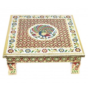 Storite Meenakari Wooden Chowki puja bajot for Home & Office Décor for Puja - 14x14x5 inch (Style 4)