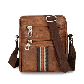 Storite Stylish Small PU Leather Sling Cross Body Travel office One Side Shoulder Bag With Adjustable Strap for Men & Women - Brown
