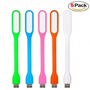 RiaTech 5 Pack Mini USB LED Light Adjust Angle Portable Flexible Led Lamp with usb for powerbank PC Laptop Notebook Computer keyboard outdoor Energy Saving Gift - Colors May Vary