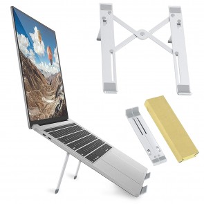 Storite Aluminium Height Adjustable Laptop Stand, Ergonomic Computer Riser Metal Cooling Stand, Notebook Holder for Table - Lightweight Portable Laptop Stand for Desk, Compatible with up to 15.6 Inches Notebook Laptop -Silver