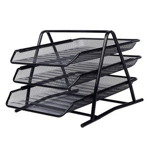 DAHSHA 3 Tier Mesh Metal Desk Organiser File Rack Letter Tray A4 Papers Documents Holder Desk Organizer for Office (Black, 35 x 27 x 27.5 cm)