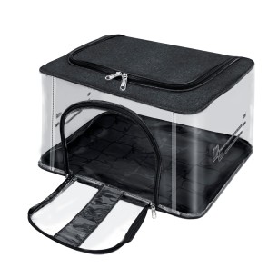 Storite Nylon 33 L PVC Transparent Moisture Proof Storage box for Clothes Closet Wardrobe Organizer Saree Bags for Clothes with Carry Handle - (Black, 44 x 31 x 24 cm)
