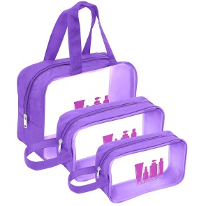 DAHSHA Set of 3 Multipurpose Transparent Printed Toiletry Bag for Women & Men Travel Pouch for Makeup Cosmetic Bag Travel Organizer for Toiletries – Purple