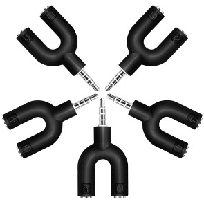 DAHSHA 5 Pack 3.5mm Audio Stereo Y Splitter Adapter 1 Male to 2 Female Port for Headphone Earphone (Specially Design for Mobile Tablet and Laptop) - Black