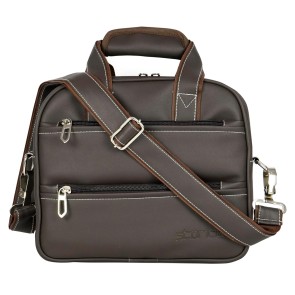 Storite 9 Inch Stylish Padded PU Leather Sling Cross Body Travel Office One Side Shoulder Bag for Men Women - Coffee Brown (28 cm x 10 cm x 24 cm)