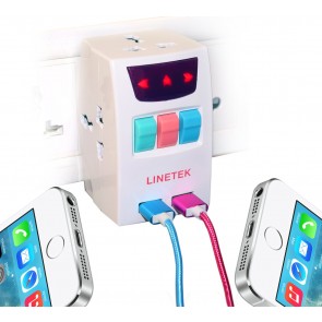 Wholesale LineTek 3 Pin MultiPlug Universal Socket 220V Individual Switches & 3 Sockets With 2 PortUSB