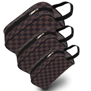 NISUN Pu Leather 3 Set Different Size Travel Pouch Toiletry Shaving Cosmetic Makeup Kit Bag Zipper Case Cosmetics Pouch - (22.5 X 11 X 7 cm,Brown)
