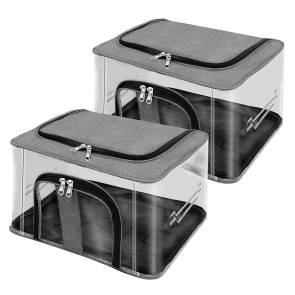 Storite 2 Pack Nylon 33 L PVC Transparent Moisture Proof Storage box for Clothes Under Bed Closet Wardrobe Organizer Bag for Clothes with Carry Handle - (Grey, 44 x 31 x 24 cm)