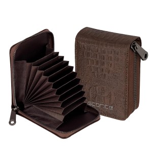 Storite 9 Slot Textured Credit Debit Card Holder Money Wallet Zipper Coin Purse for Men Women (Brown, 11.5 x 8 x 2cm)