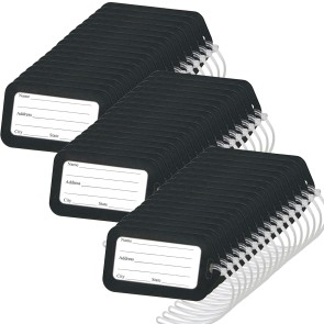Storite Pack of 48 Luggage Tags, Smart Tags for Travel suitcases, School Bags for Easily Identification of Bags (Black)