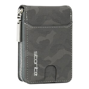 Storite PU Leather 9 Slot Vertical Credit Debit Card Holder Money Wallet Zipper Coin Purse for Men Women - Camouflage Grey (11.5 x 2 x 8 cm)