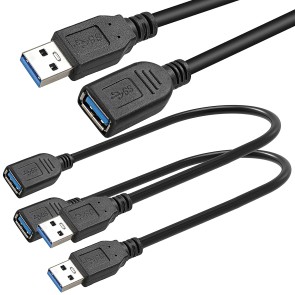 SaiTech IT 2 Pack Short Length 1 Feet USB 3.0 Extension Cable, USB 3.0 A Male to Female Extender Cable