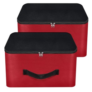 NISUN 2 Pack Nylon Underbed Moisture Proof Wardrobe Organizer Storage Bag for Clothes With Zipper Closure and Handle Square - (Red & Black, 38.1x25.4x35.5 cm)